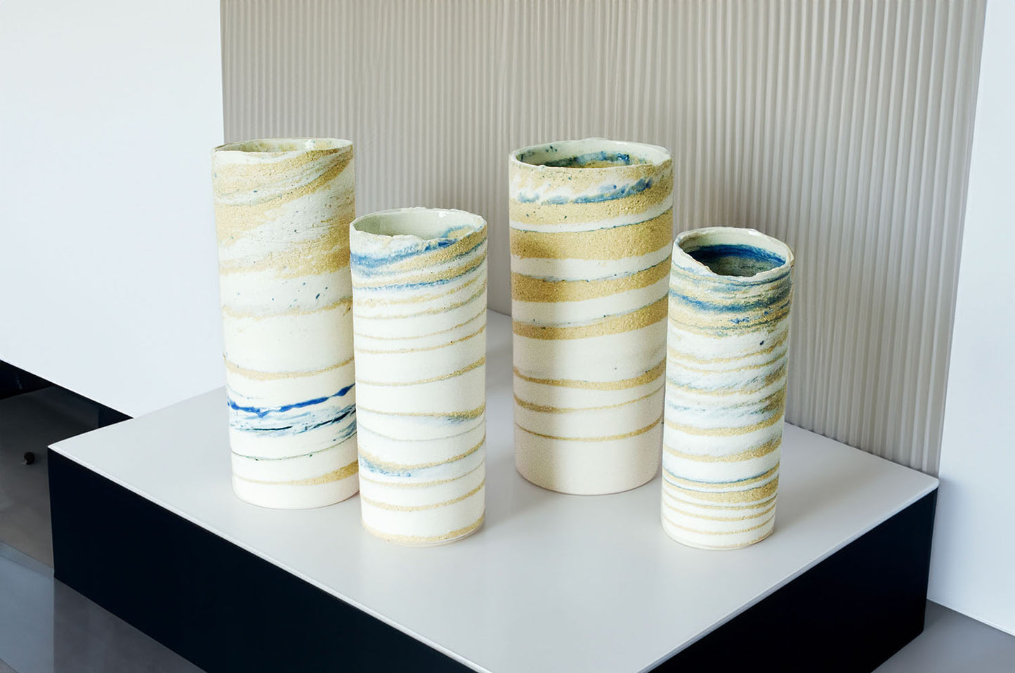 Blue Glaze "Seashore" Nerikomi Vase