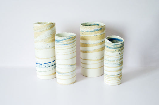 Blue Glaze "Seashore" Nerikomi Vase