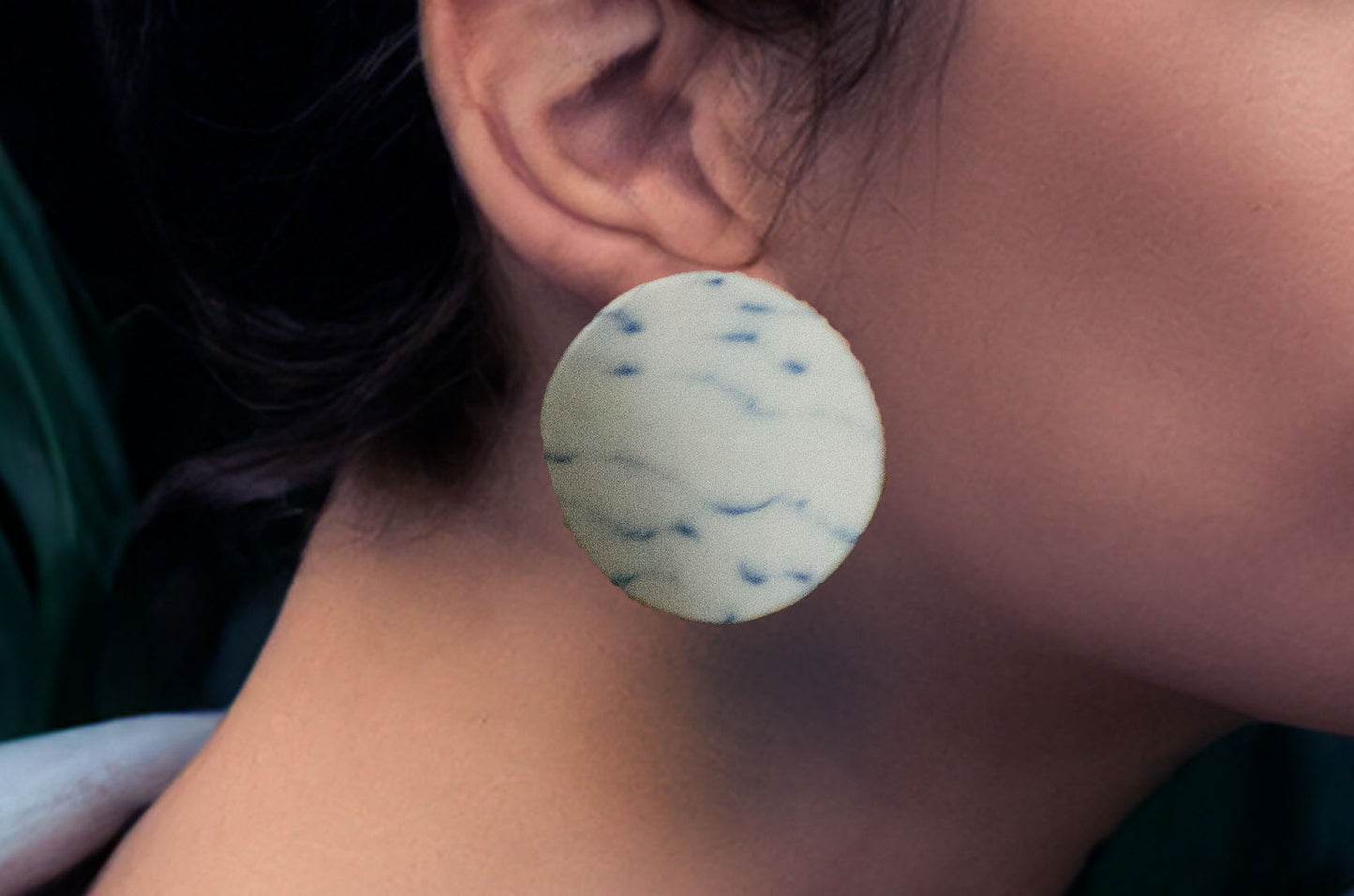Large Blue Wave Nerikomi Porcelain Earrings