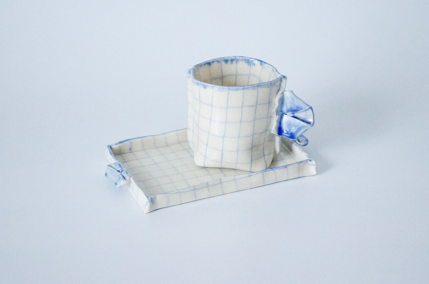Nerikomi Check Pattern Origami Teacup + Plate Bundle
