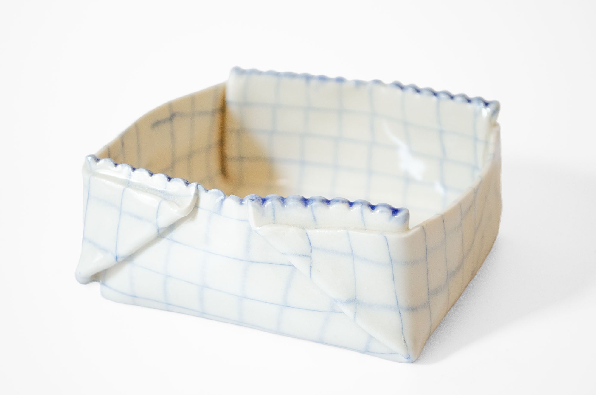Nerikomi Check Pattern Origami Box Bowl