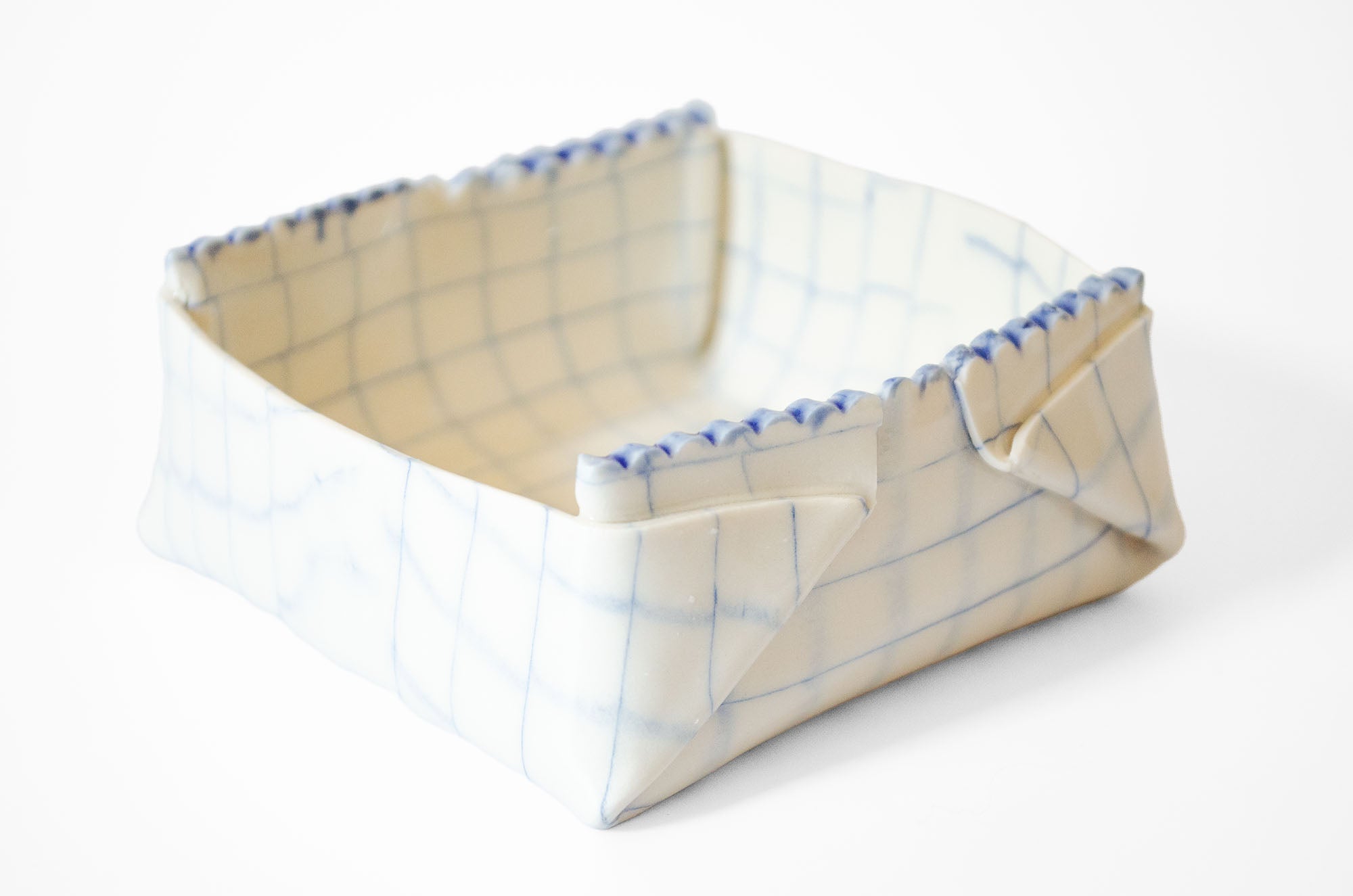 Nerikomi Check Pattern Origami Box Bowl