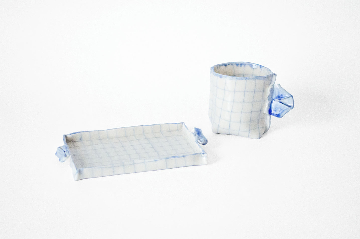 Nerikomi Check Pattern Origami Tea Plate